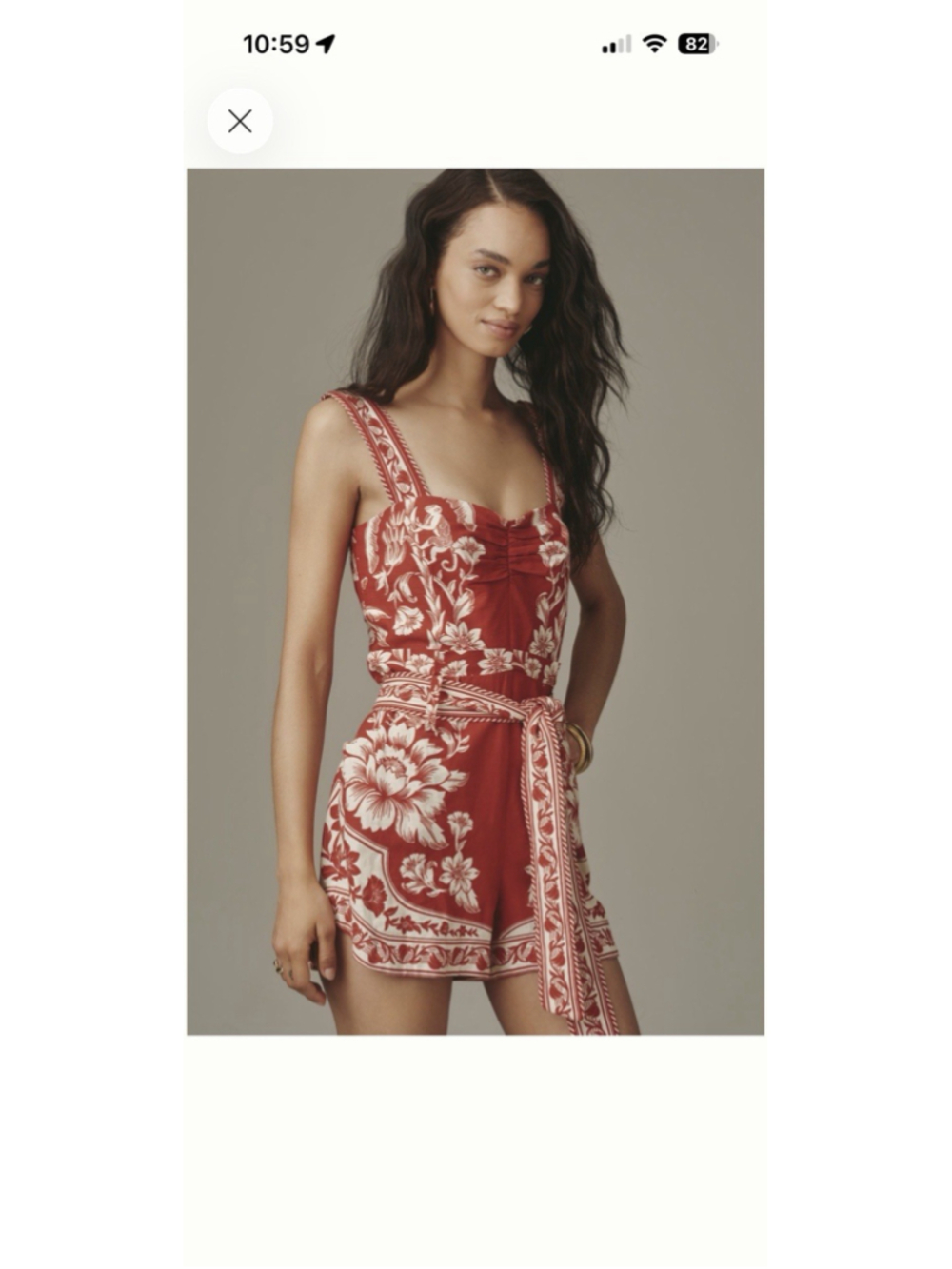 NWT Farm Rio Linen Blend Guanacaste Red/White Floral Romper Size:L MSRP:$198 - Picture 10 of 10
